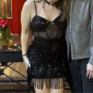 SHEIN Black Sequin Spaghetti Strap Mini Dress